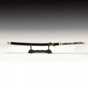 Сувенирное оружие «Катана на подставке», чёрные ножны, рукоятка — под слоновую кость, 108 см