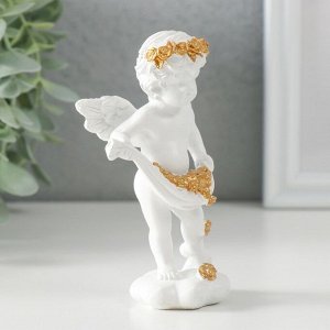 Сувенир полистоун "Белоснежный ангел рассыпает золотые розочки" 6,5х4х11 см