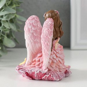 Фигурка полистоун «Девочка-ангел в розовом платье с птичками», розовые крылья, 10x8.5x10 см