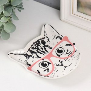 Сувенир керамика подставка под кольца "Котёнок в очках" 1,6х11х12 см