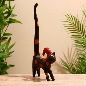 Сувенир «Кошка под кольца чёрная с колпаком», 13x4x32 см, дерево