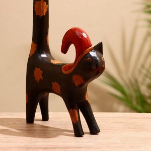 Сувенир «Кошка под кольца чёрная с колпаком», 13x4x32 см, дерево