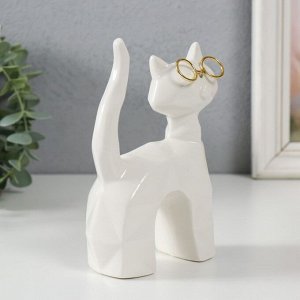 Сувенир керамика "Белый кот в очках, хвост трубой" грани 10,8х4,6х14,7 см