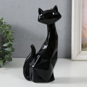 Сувенир керамика "Чёрный кот в очках, сидит" грани 19,5х5,5х8,5 см