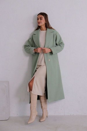 8384 Пальто Дива удлинённое фисташковое (остаток: 42)