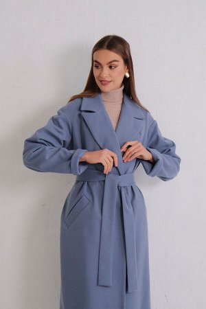 8385 Пальто Дива удлинённое в приглушённом голубом (остаток: 44)
