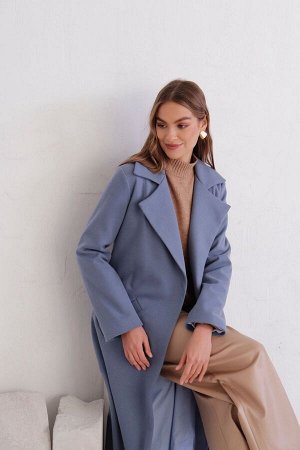 8398 Удлинённое пальто Hilton приглушённо-голубое (остаток: 42)