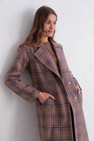 Удлинённое пальто Hilton коричневое в клетку