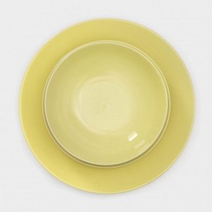 Набор тарелок керамических Доляна «Пастель»,18 предметов: 6 тарелок d=19 см, 6 тарелок d=27 см, 6 мисок d=19 см, цвет жёлтый