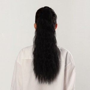 Хвост накладной, волнистый волос, на резинке, 60 см, 100 гр, цвет чёрный(#SHT3)
