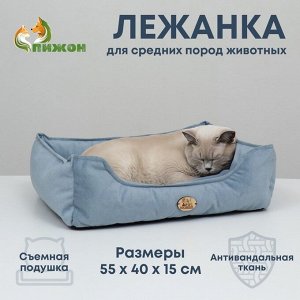 Пижон Лежанка, велюр, 55 х 40 х 15 см, голубая