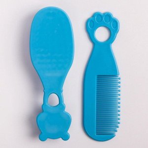 Набор для ухода за волосами: расческа и щетка, «Мишка», цвет голубой