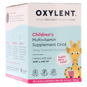 Vitalah, Childrens Oxylent, питьевая мультивитаминная добавка, ягодный пунш, 30 пакетиков, 4,5 г каждый