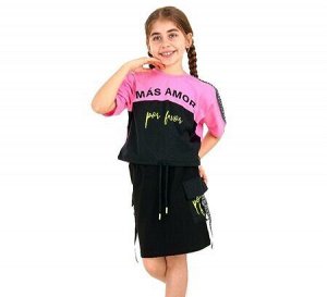 Комплект, костюм для девочек, розовый, 110 см, (SMILE Турция)
