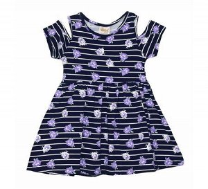 Платье для девочек, темно-синий с сиреневыми цветами, 92 см, (DECO Турция)