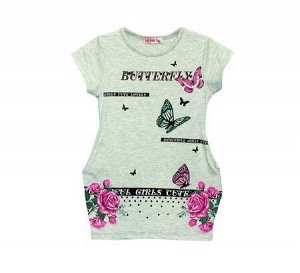 Платье, туника для девочек, бежевый меланж, 128 см, (Lily Kids Турция)