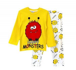 Пижама для девочек, для мальчиков, желтый, 116 см, (POLI FONI Турция)