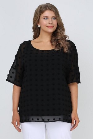 Черный Универсальная блуза, состоящая из легкого трикотажного топа на бретелях и полупрозрачной накидки с оригинальным декоративным оформлением. Фасон накидки с расширенными рукавами средней длины и о
