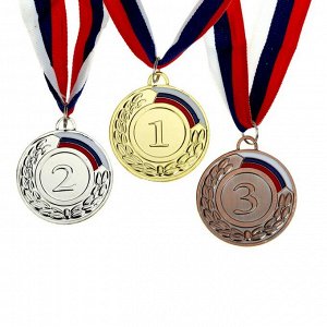 Медаль призовая 002 диам 5 см. 2 место, триколор. Цвет сер. С лентой