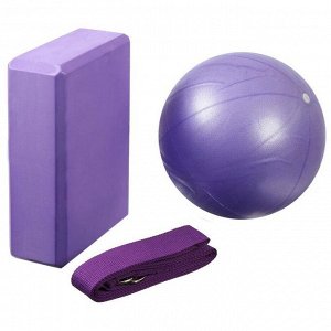 Набор для йоги Sangh: блок, ремень, мяч, цвет фиолетовый, уценка