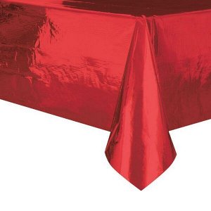 Скатерть одноразовая красная фольгированная, 137 х 183 см