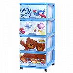Комод 4-х ярусный пластмассовый &quot;Мишки&quot; 40х50х99см, синий (Россия)