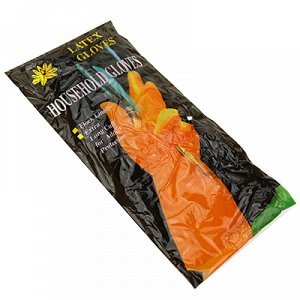 Перчатки хозяйственные, латексные, размер M "Хозяюшка" 35гр, цвет оранжевый, в пакете (Китай)