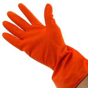 Перчатки хозяйственные, латексные, размер M "Хозяюшка" 35гр, цвет оранжевый, в пакете (Китай)