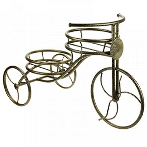 Стойка для цветов напольная "Велосипед 2" h37см, 55х25см, на 2 горшка д18см, металл, бронзовый антик (Россия)