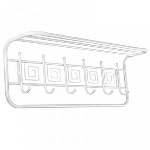 Вешалка настенная для верхней одежды "Ажур" 73х27х22см, 7 крючков, с полкой, металл, белое серебро (Россия)