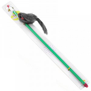 Игрушка для кошки "Мышка" 15х3см, на пластмассовой палочке 47см, цвета микс (Китай)