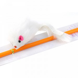 Игрушка для кошки "Мышка" 15х3см, на пластмассовой палочке 47см, цвета микс (Китай)