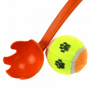 Игрушка для собаки "Мячик с палкой-кидалкой" д6,5см 48см, резиновая с пластиковой палкой, цвета микс (Китай)