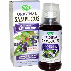 Natures Way, Sambucus, Чёрная бузина, оригинальный сироп, 120 мл