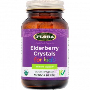 Flora, Certified Organic, Elderberry Crystals for Kids, 1.7 oz (50 g)