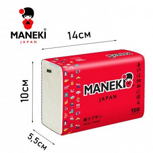 Салфетки бумажные Maneki RED, 2 слоя, белые, 150 шт./ МЯГКАЯ упаковка