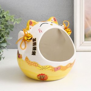 Сувенир керамика "Желтый кот Манэки-нэко с колокольчиками" 12,5х16,5х14 см
