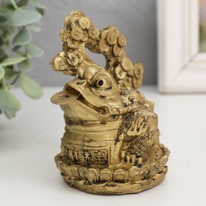 Нэцкэ фигурка «Жаба с денежным деревом», полистоун, под бронзу, 10x9.5x7.2 см