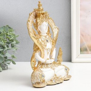 Сувенир полистоун "Тибетский будда - поза лотоса" бело-золотой 14х7х23 см