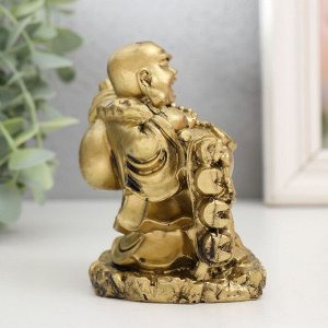 Нэцкэ фигурка полистоун под бронзу «Хотей с чашей. Удача», 6x8x9.5 см