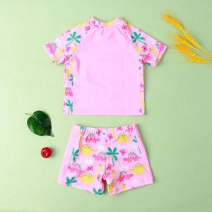 Купальный костюм для девочки, шорты и футболка с коротким рукавом, розовый с динозаврами