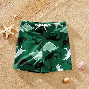 Плавки для мальчика пляжные, удобные и эластичные, зеленые с динозаврами