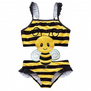 Купальник для девочки, частично слитный, желто-черный с пчелкой