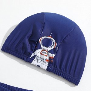 Плавки для мальчика пляжные, удобные и эластичные, с шапочкой для купания, синие с космонавтом