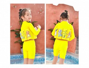 Купальный костюм для девочки поплавок, шорты, футболка с длинным рукавом и шапочка для плавания, желтый