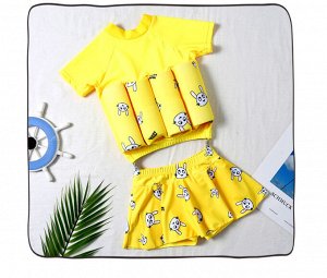 Купальный костюм для девочки поплавок, шорты с юбкой, футболка с коротким рукавом и шапочка для плавания, желтый