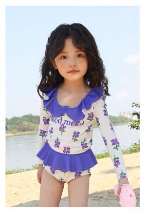 Купальный костюм для девочки, бело-фиолетовый