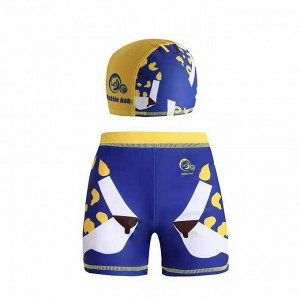 Плавки для мальчика пляжные, удобные и эластичные, с шапочкой для купания, сине-желтые с декором