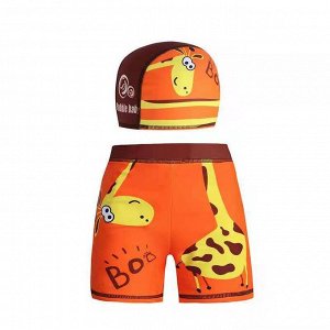 Плавки для мальчика пляжные, удобные и эластичные, с шапочкой для купания, оранжевые с декором
