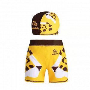 Плавки для мальчика пляжные, удобные и эластичные, с шапочкой для купания, желто-коричневые с декором